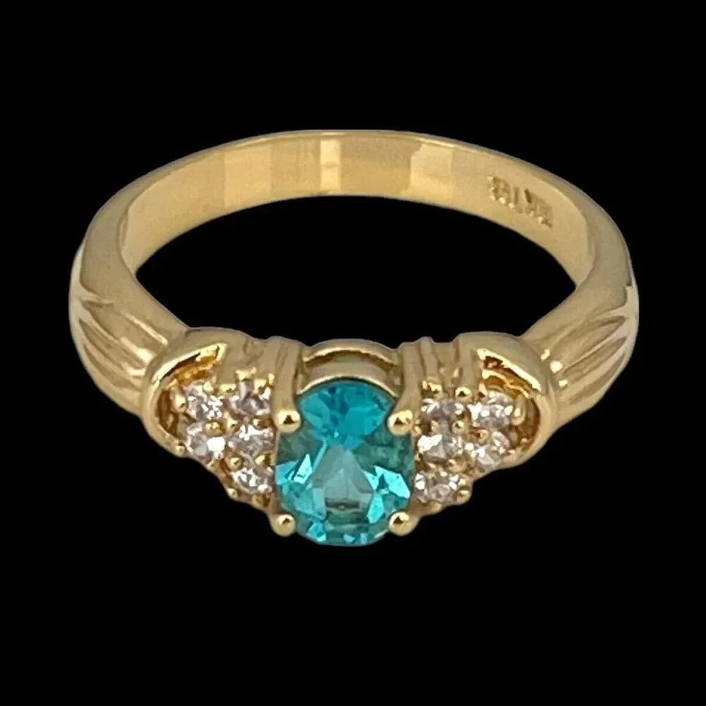 Vintage 1980s Blue CZ Ring Size 7 18KTGE Gold Plate Cluster - 14E